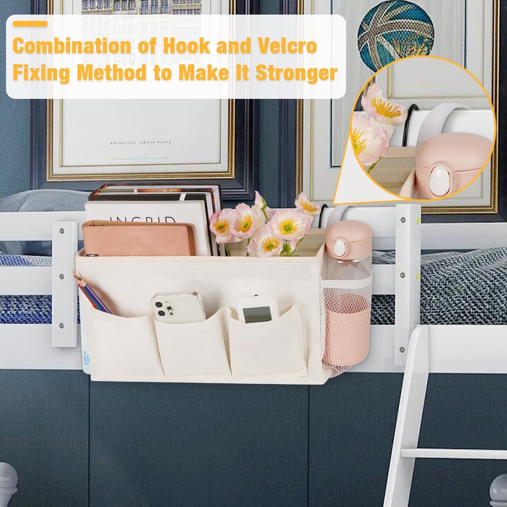 Bedside Caddy Storage Organizer with Fixed Straps and Water Bottle Holder for...
