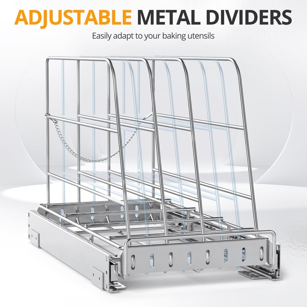 Pull Out Cabinet Organizer for Cutting Board, Cookie Sheet, Baking Sheet, Sta...