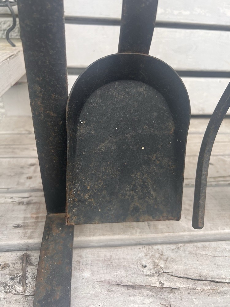 Primitive Style Distressed Iron Fireplace Tools & Rack 5pc Western Rustic