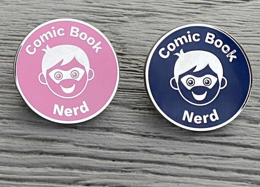 Comic Book Nerd HQ Shiny Metallic Enamel Pin Button Badge FREE SHIP