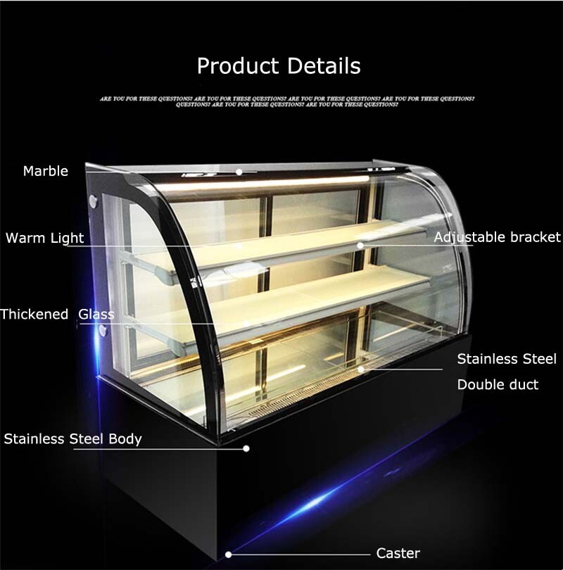 Refrigerated Cake Pie Display Cabinet Countertop Showcase LED Lighting 220V