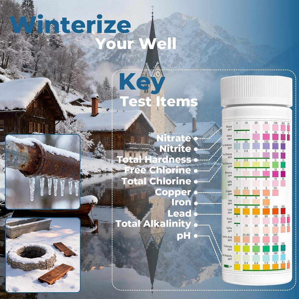 Drinking Water Strips 125ct 16 in 1 – 30s Quick Screening for Hardness, pH, ...