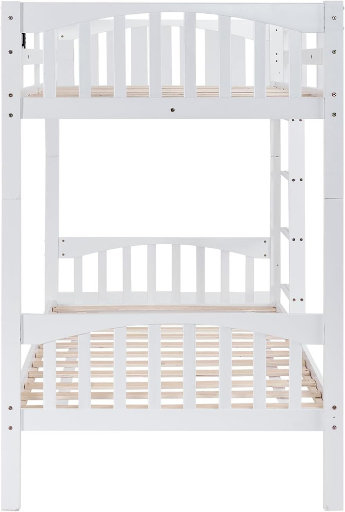 Bunk Bed Frame with Ladder for Kids Easy Assembly No Box Spring Needed White