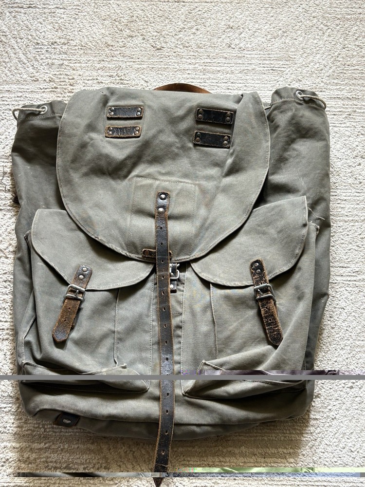 Vintage Military Rucksack Canvas Leather Backpack Austrian Stolla Style