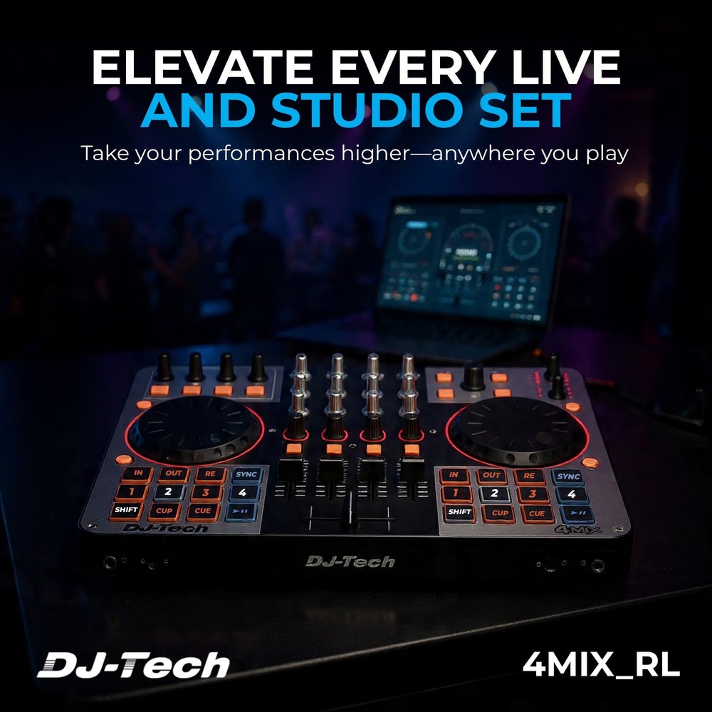 DJ Tech DJ Controller, USB MIDI 4-Deck Control with Integrated Soundcard,...