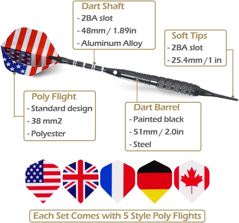 12 Pack Soft Tip Darts - Plastic Tip Darts 18 Grams with 100 Extra Dart Tips, Da