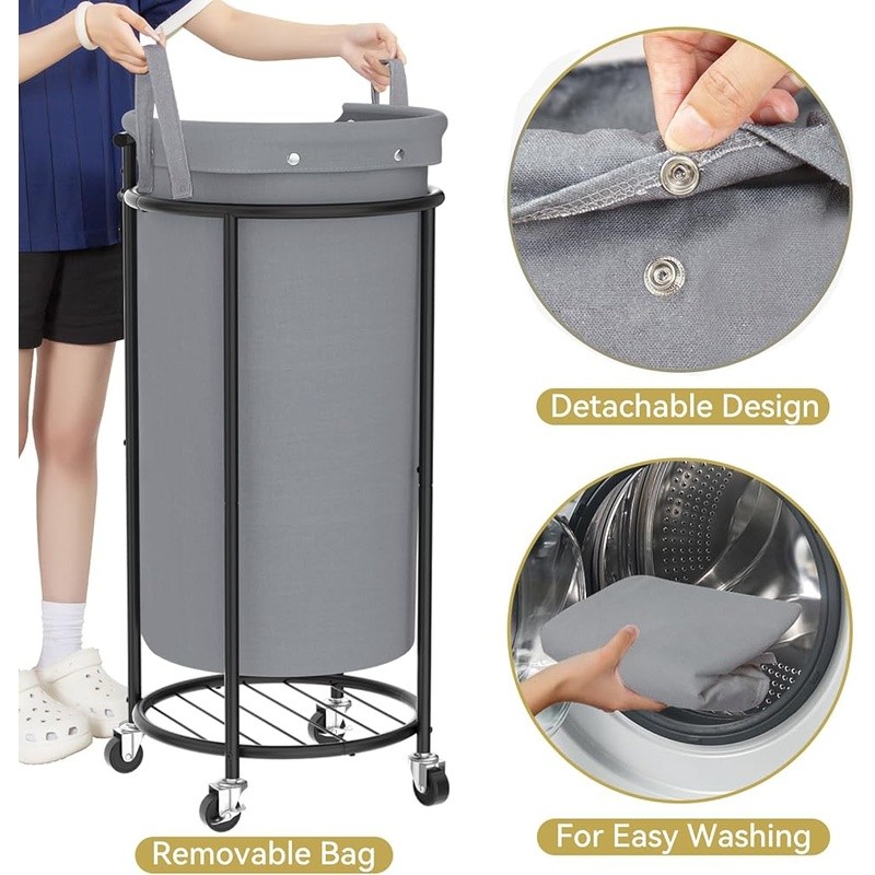 Rolling Laundry Hamper W/ Wheels Removable Liner Bag Sturdy Metal Frame New