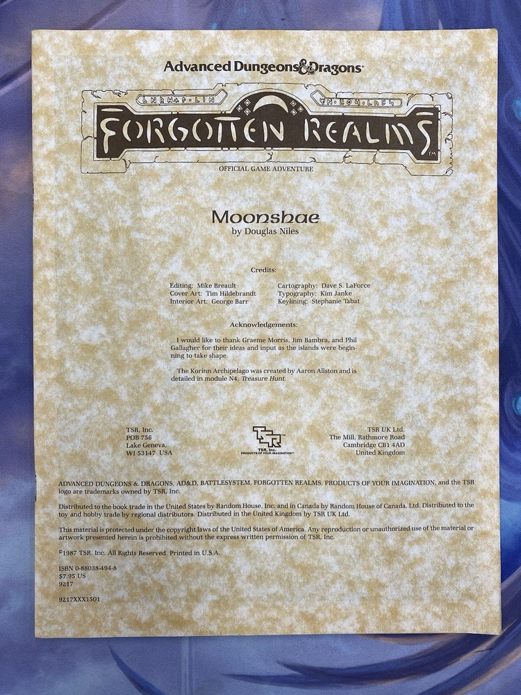Advanced Dungeons & Dragons Moonshae Forgotten Realms D&D TSR 1987 No Map 9217