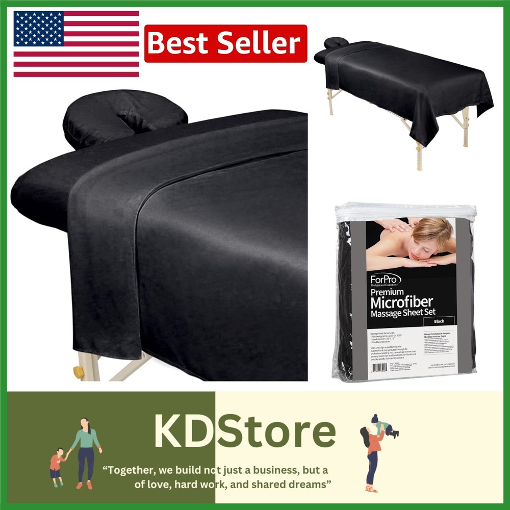 Professional 3-Piece Ultra-Light Massage Sheet Set - Black Microfiber Elegance