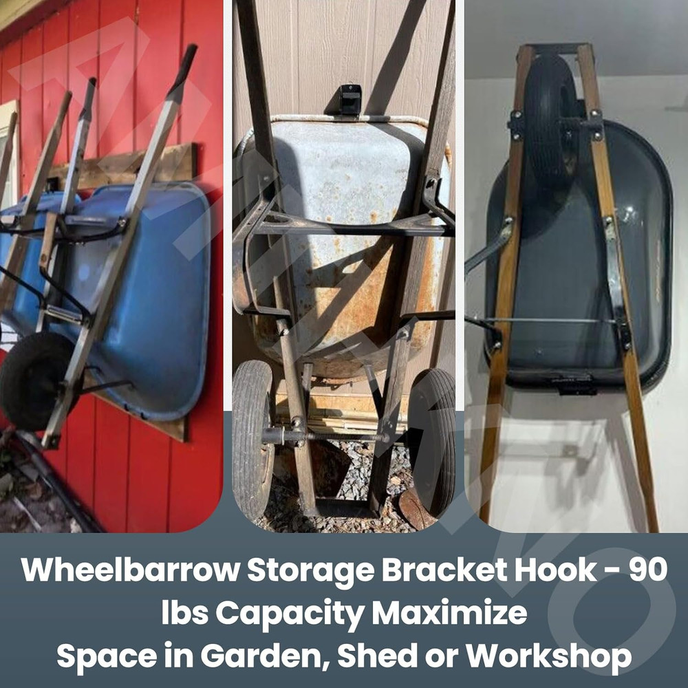 Wheelbarrow Storage Bracket - 90 Lbs Capacity, Use for Most Wheelbarrows, Effect
