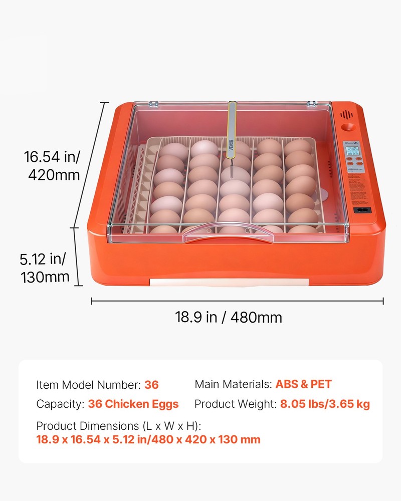 VEVOR 36 Egg Incubator Auto Turning & Water Refill Temp & Humidity Control