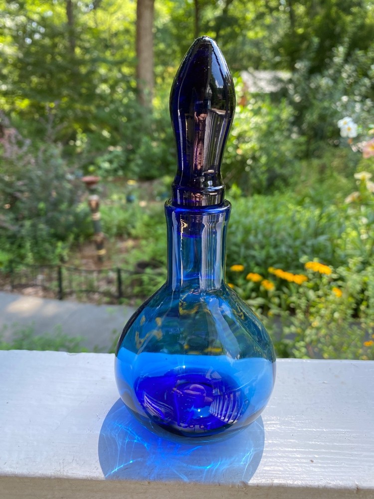MCM Blenko Style Small Optic Perfume Bottle with stopper - Cobalt Blue