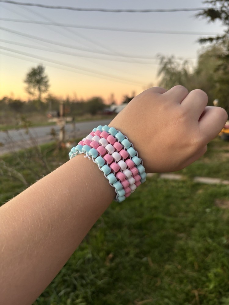 Trans pride kandi set with matching plushie bracelet