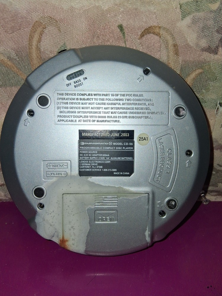 Durabrand CD-56 Programmable CD Player, Repeat Play, Bass Boost, Silver