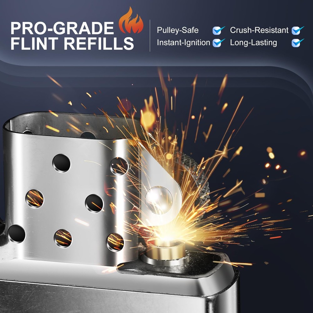 Lighter Flints 100 Pcs, Premium Flint Replacement Refills, Multi-Brand Compatib