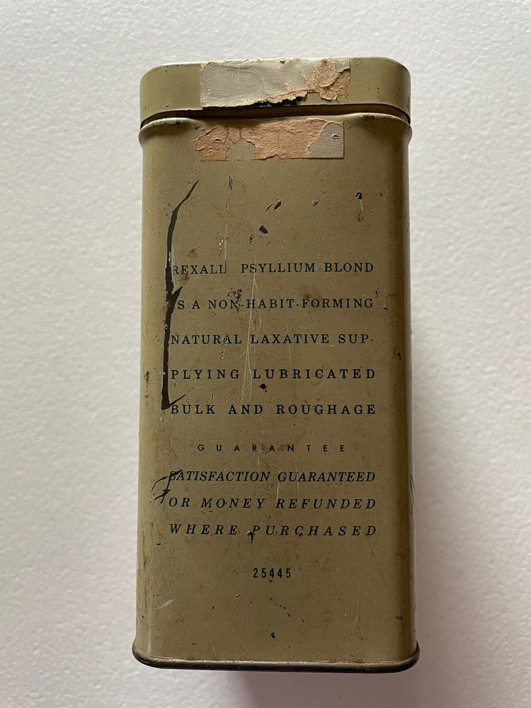Antique Rexall PSYLLIUM SEED-BLOND tin can