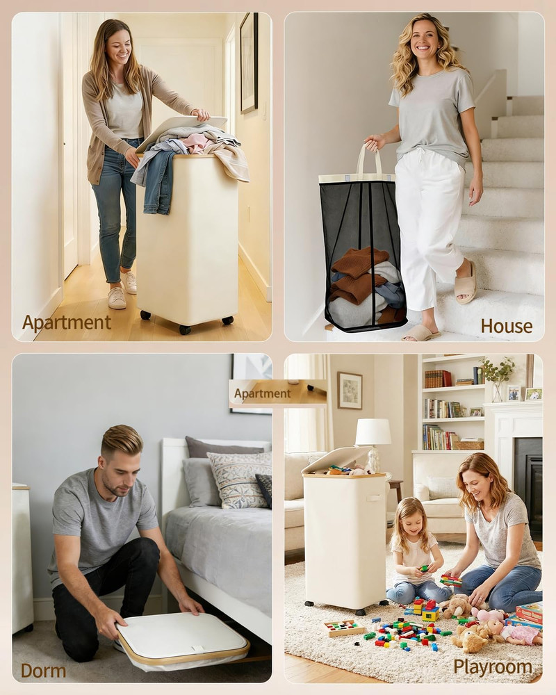 Laundry Hamper with Wheels, 110L Large Clothes Hamper with Removable Inner Bag,