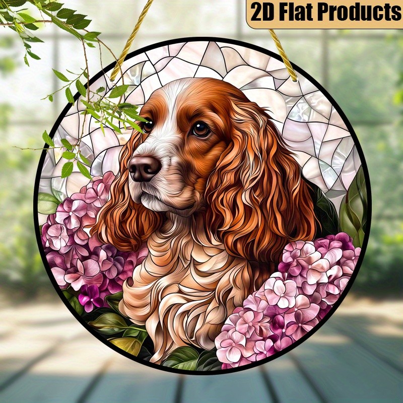 Cavalier King Charles Spaniel Acrylic Suncatcher Dog Lover Gift with Hydrangea