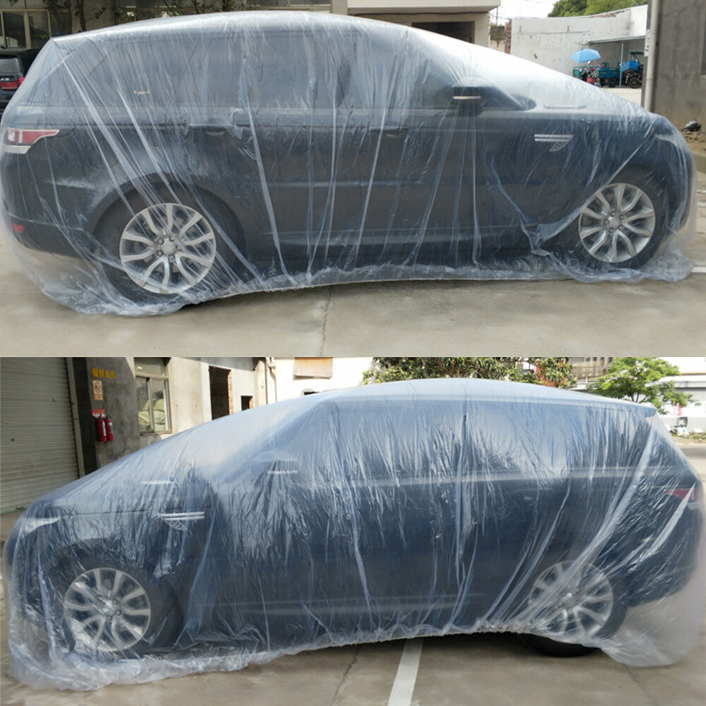 Clear Plastic Temporary Universal Disposable Car Cover Rain Dust Garage 2 PACK