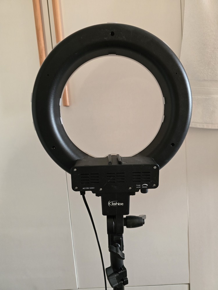Kshioe LED Ring Light Black with Stand, Power Dimmer, AC-Powered