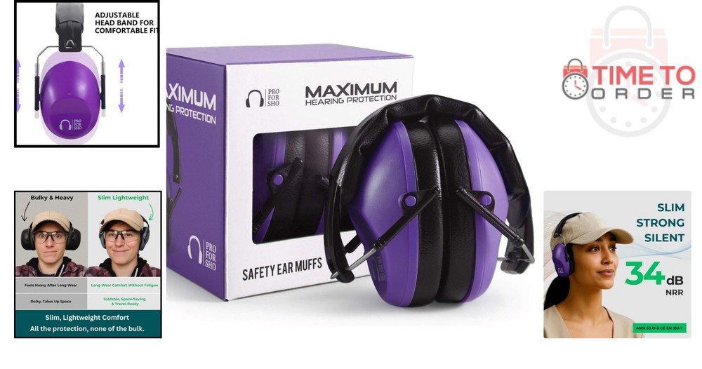 Hearing Protection Ear Muffs 34dB NRR Compact Lightweight Shooting Work