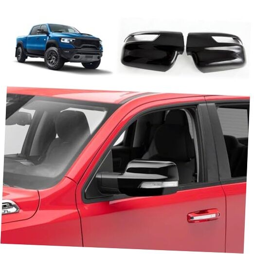 Side View Mirror Cap Cover Compatible With Dodge Ram 1500 Glossy Black Style