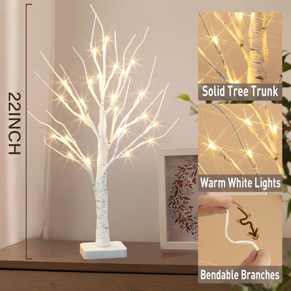 Vanthylit 2 Pcs Lighted Birch Tree Battery Powered Tabletop Tree Decorations ...