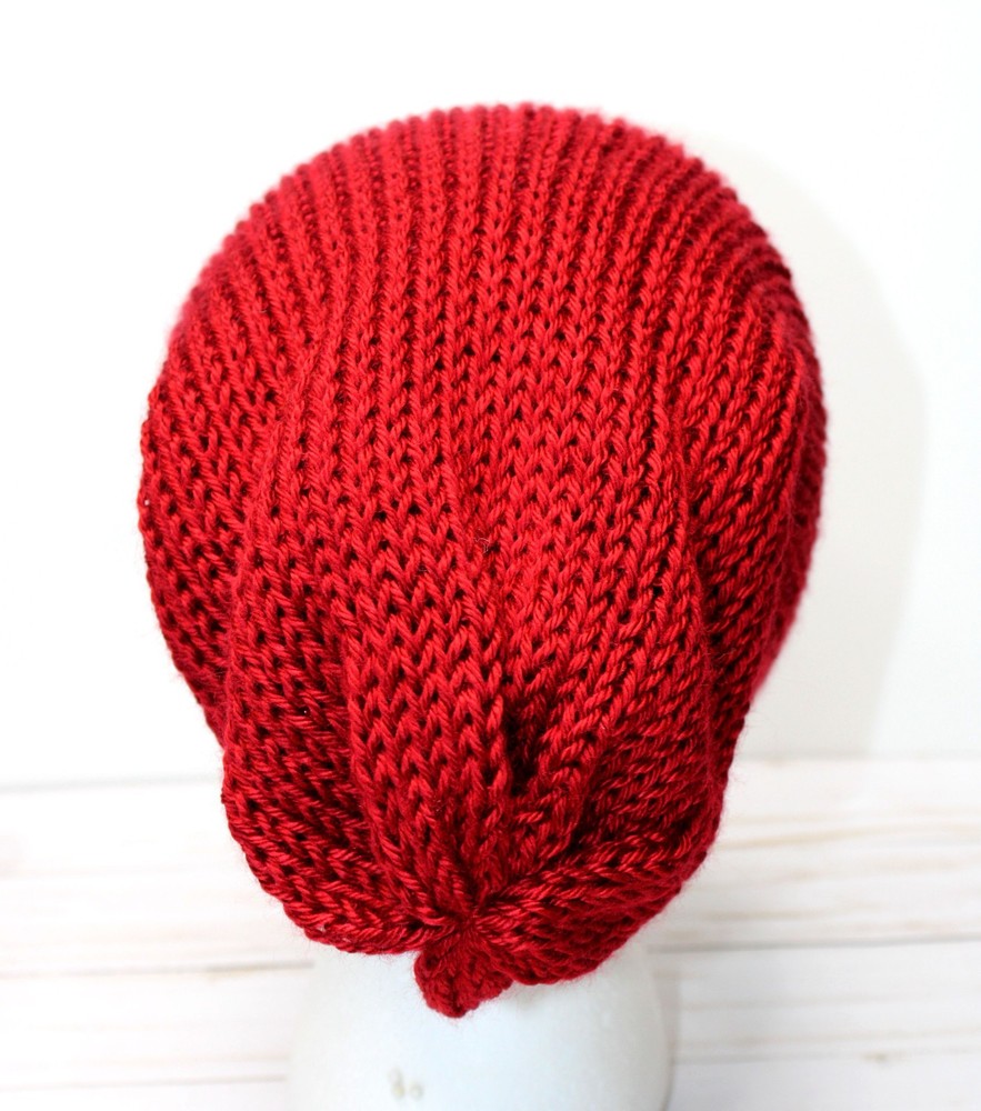 Hand Crocheted Red Glittery Yarn Hat, Double Sided / Reversable Use