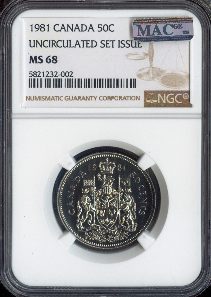 1981 Canada 50 Cents 50C NGC MS68 MAC - Quality
