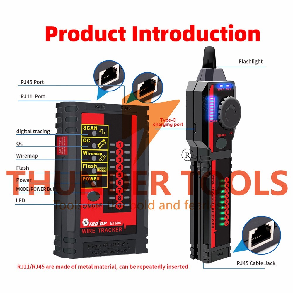 Thunder Tools ET606 Cable Port Tester Handheld Network Cable Tester Cable