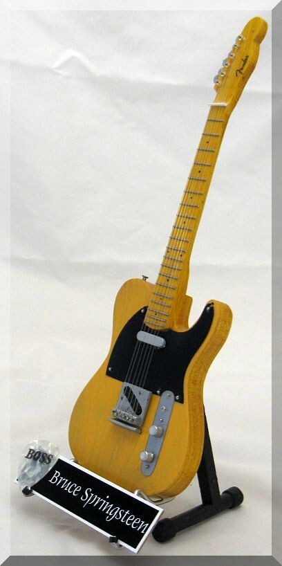 BRUCE SPRINGSTEEN Miniature Guitar Replica w/ Guitar Pick