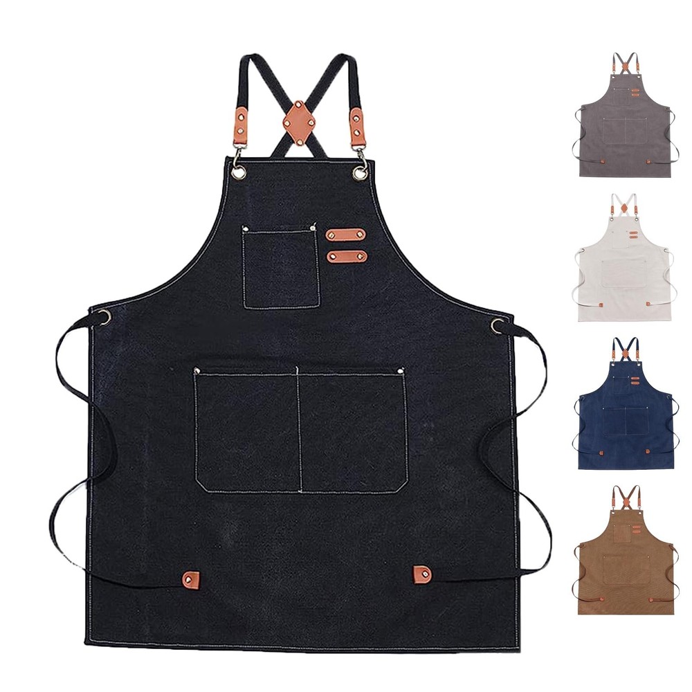 Chef Apron for Kitchen Cooking, Waterproof Adjustable Crossback Apron with La...