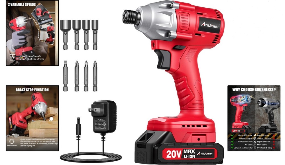 Variable Speed Cordless Impact Driver Kit with LED Light & 4 Sockets Included
