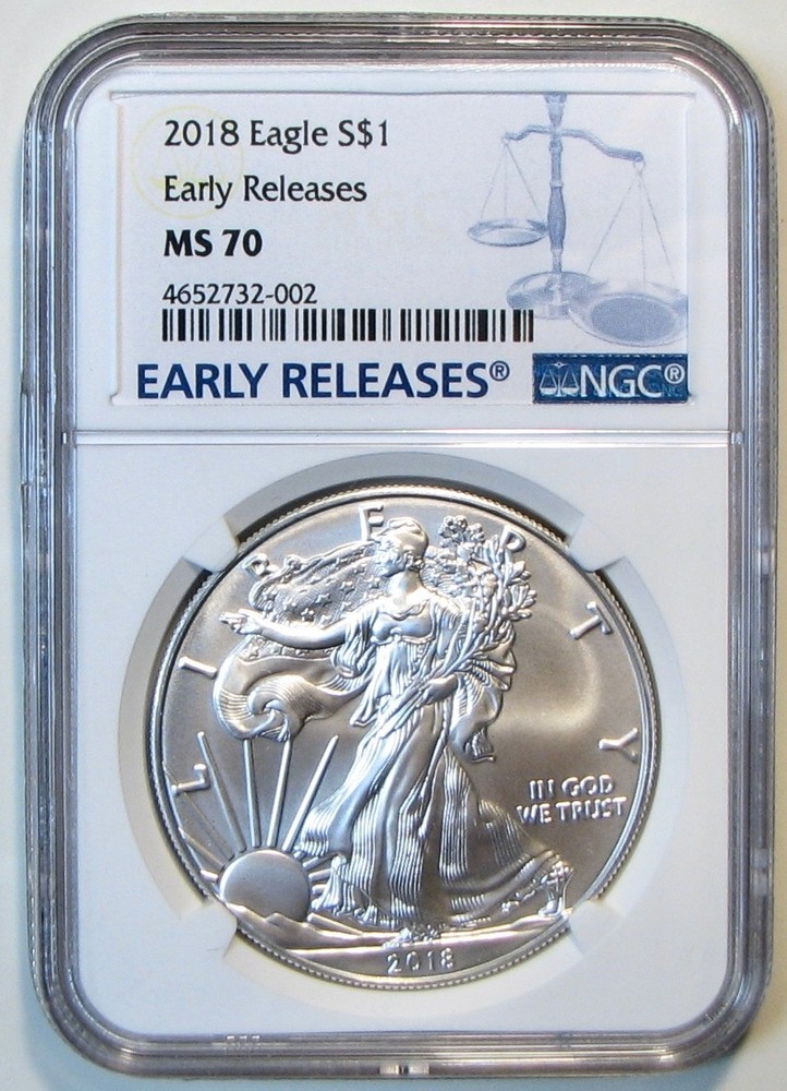 2018 S$1 Early Release Silver Eagle. NGC MS70.