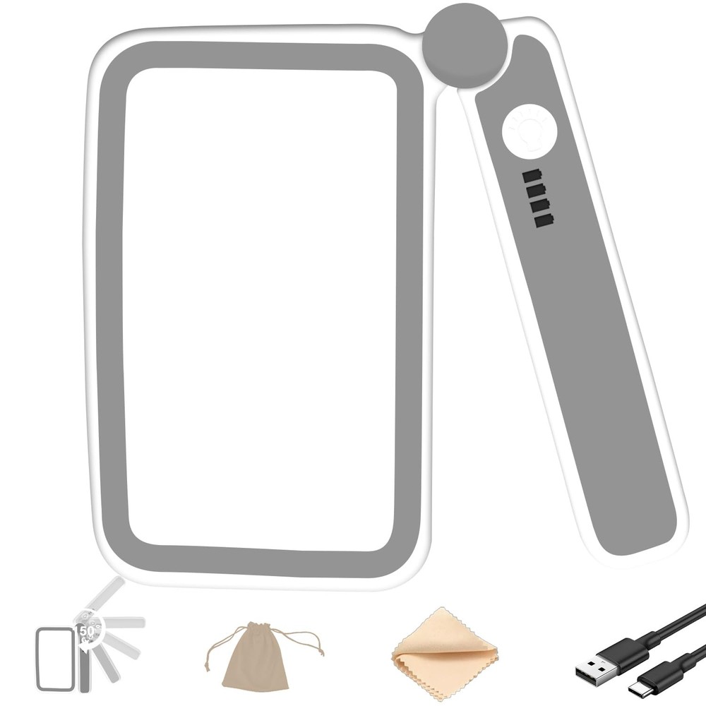 Handheld Folding Magnifying Glass for Reading Stepless Dimmable Light Recharg...