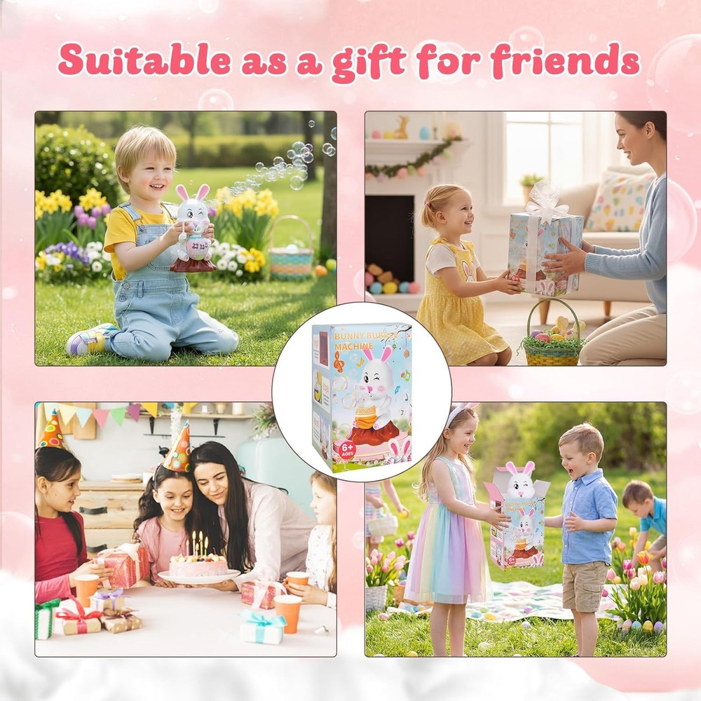 Easter Bubbles Bunny Bubble Machine for Kids, Rabbit Bubble Blower Toy with Refi