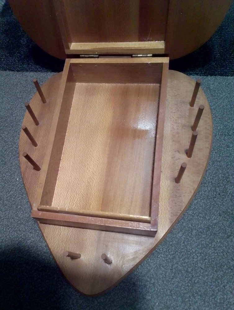 1940s Heart Shape Sewing Box convenient box . holds 10 spools 12x14"