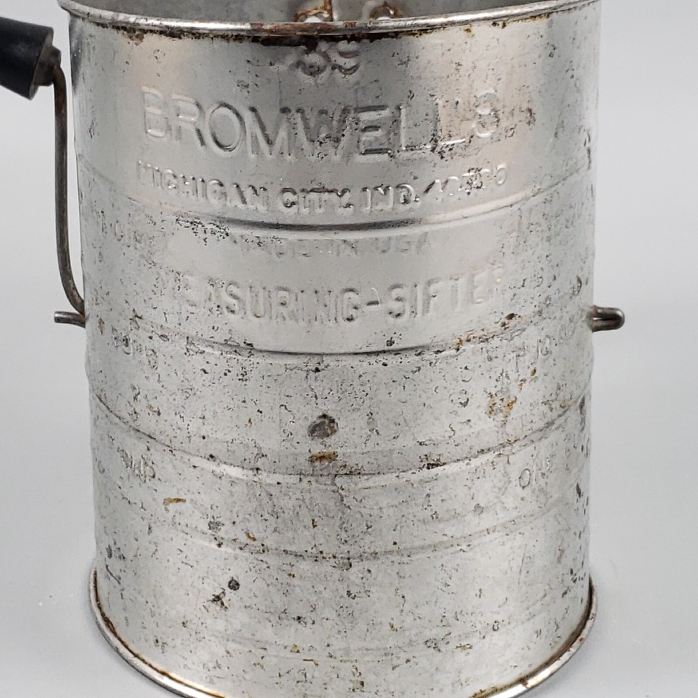 Vintage BROMWELLS Chrome Black Plastic Handle 3 CUP MEASURING-SIFTER