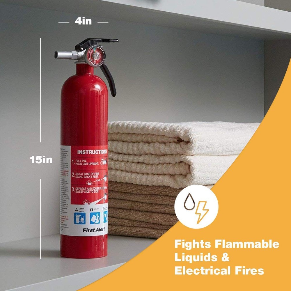 First Alert Fire Extinguisher for Home, Standard Rechargeable Compliance Unit...