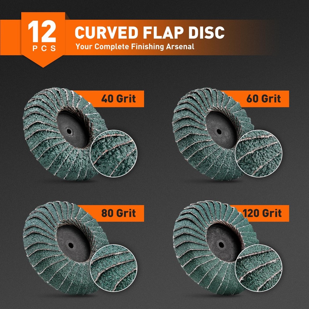 12PCS Mixed Curved Flap Disc 2 Inch Roll Lock Quick Change Sanding Discs 1pcs...
