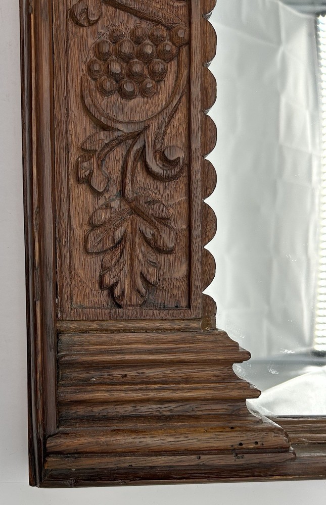 Antique 19th C. Renaissance Carved Oak Mirror with Faces