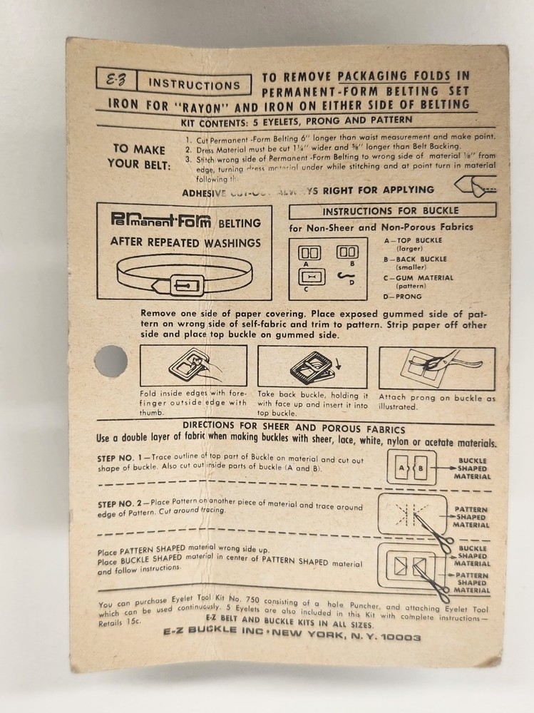 Vintage E-Z Permanent-Form Belt & Buckle Kit