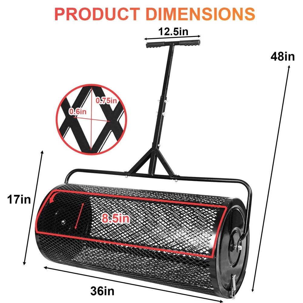 36 Inch Compost Spreader Peat Moss Spreader with T Shaped Handle Adjustable