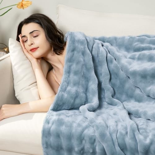 Fleece Throw Blanket,Super Soft Throw Blanket for Couch,3D 50"×60" Ashley Blue