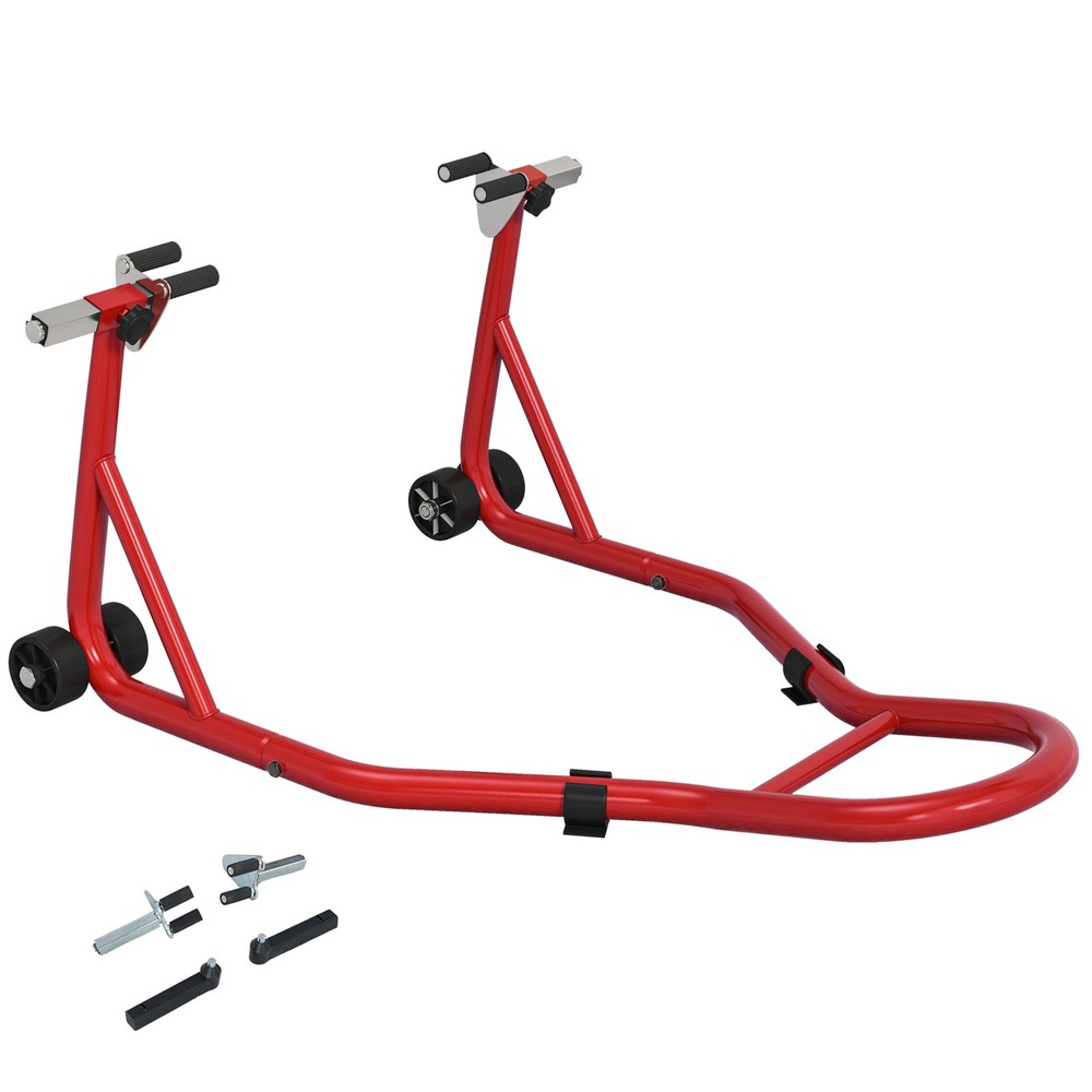 HOMCOM Front Motorcycle Paddock Stand with Pin&Swingarm Spool Adaptors, Red