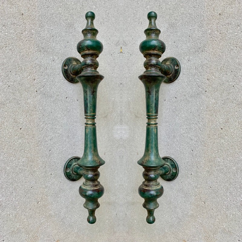2 x Solid hollow Brass Spun Door Pull Handles 12" (30cm) Heavy Vintage Style