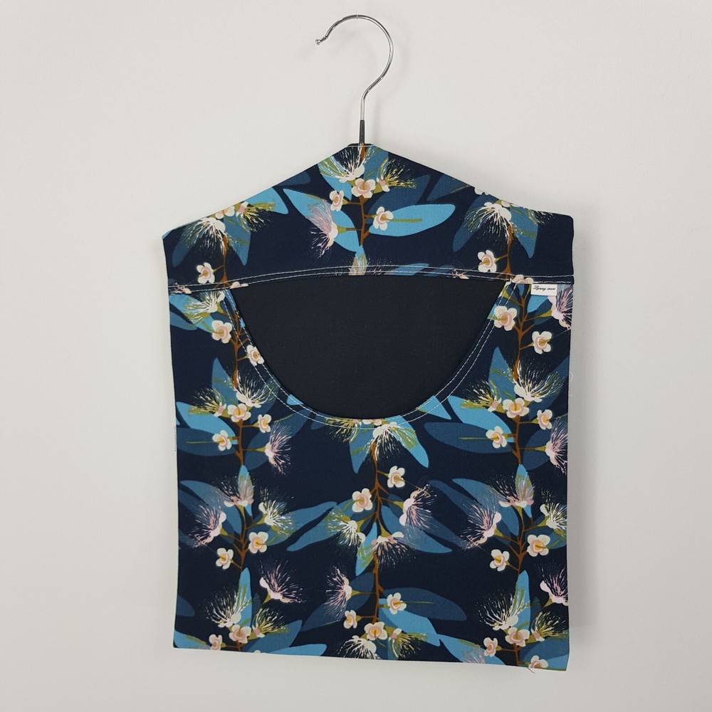Peg Bag Handmade Navy Blue Floral Patterned Lined Laundry Clothes Peg Holder