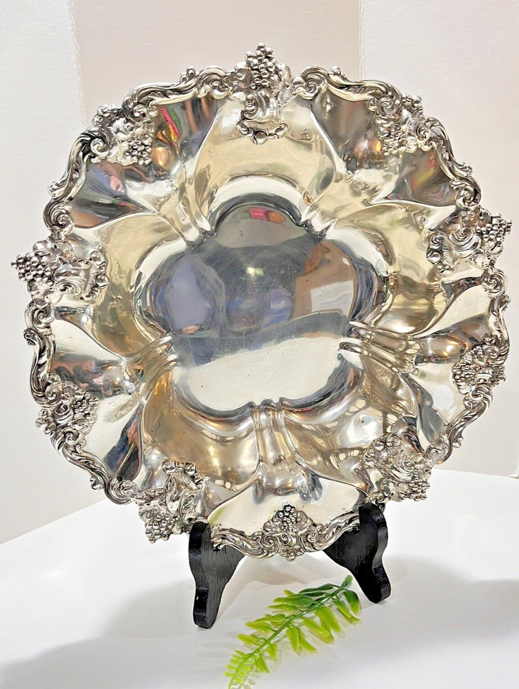 MAUSER Sterling Silver Repoussé Grape Work 10" Bowl 428Gr. Lacquered No Mono