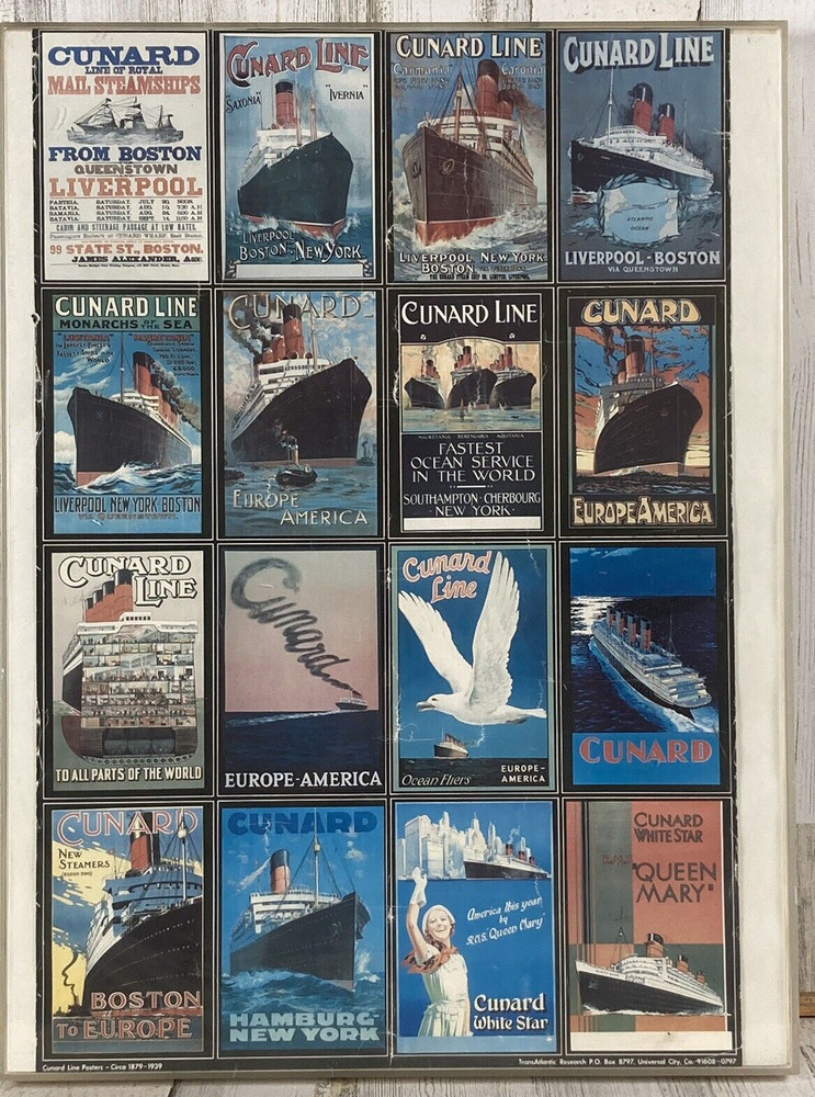 Cunard Steamship Boat Replica Wall Poster Trans-Atlantic Research 24" x 16"