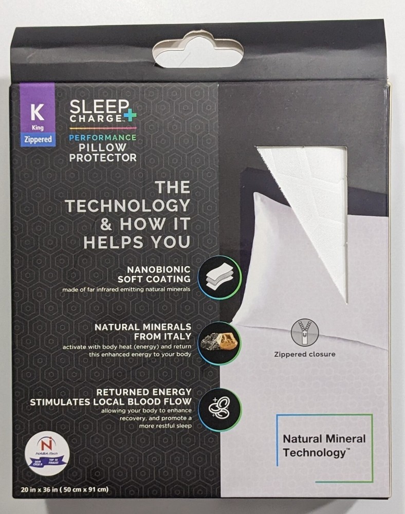 Sleep Charge Nanobionic King Size Pillow Protector/Case, Soft & Quiet Material